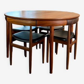 “Roundette” chair and extendable table set stamped Frem Røjle by designer Hans Olsen - 1962