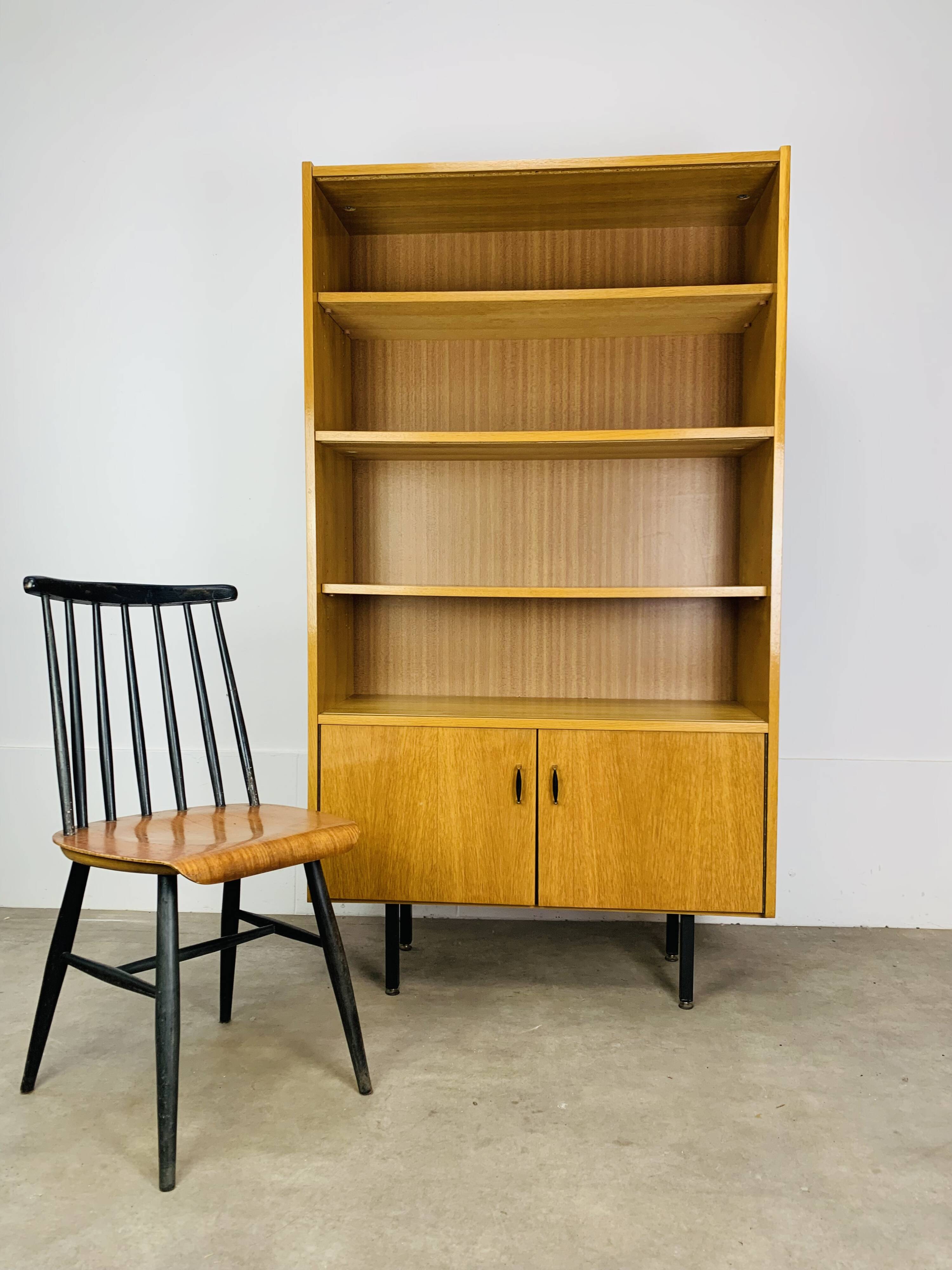 1950s modernist bookshelf, light oak, vintage