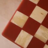 Side table - open cube bedside table with checkerboard in bone and terracotta resin