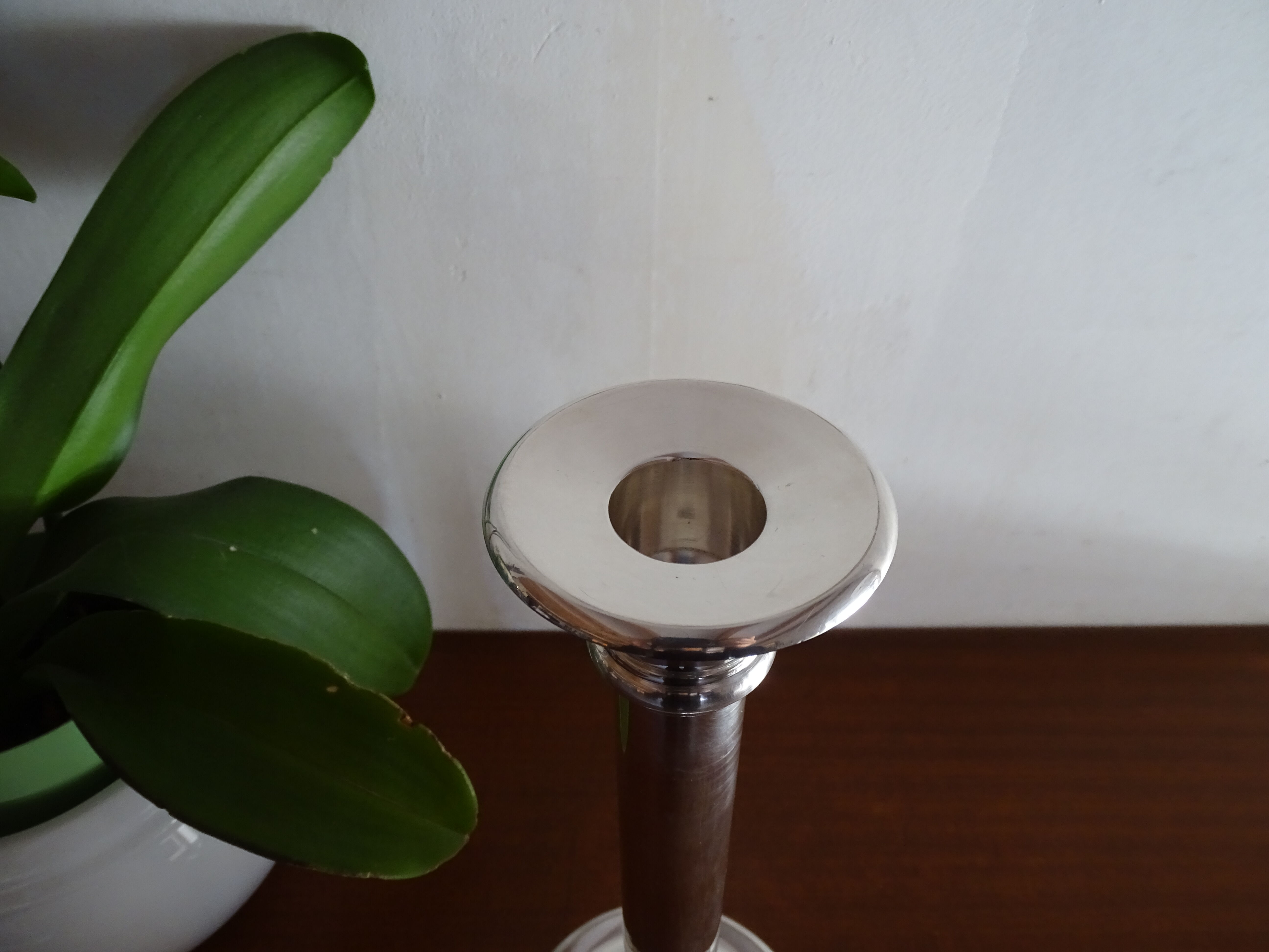 Vintage silver metal candle holder 32.5 cm