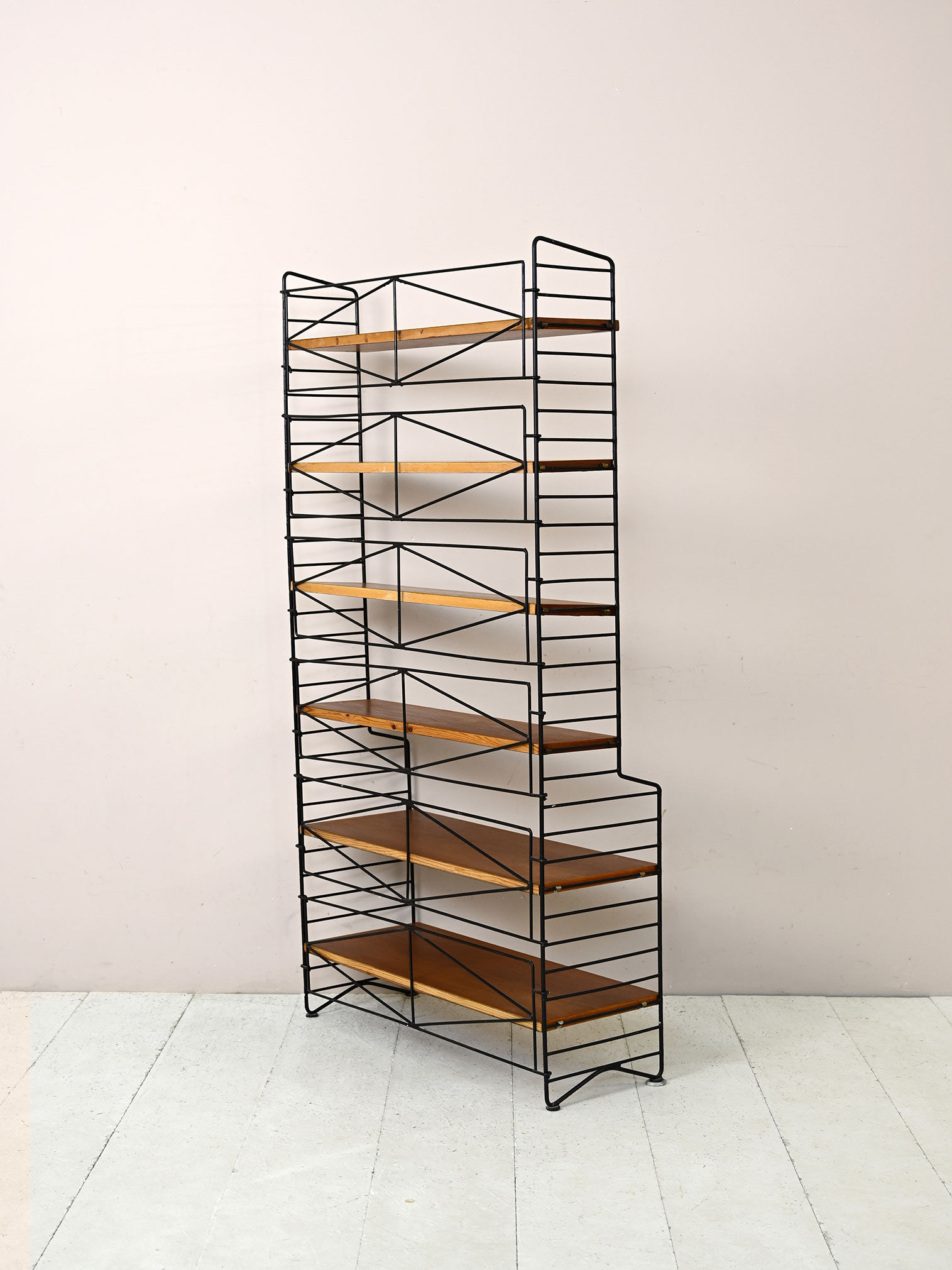 Vintage bookcase with metal frame