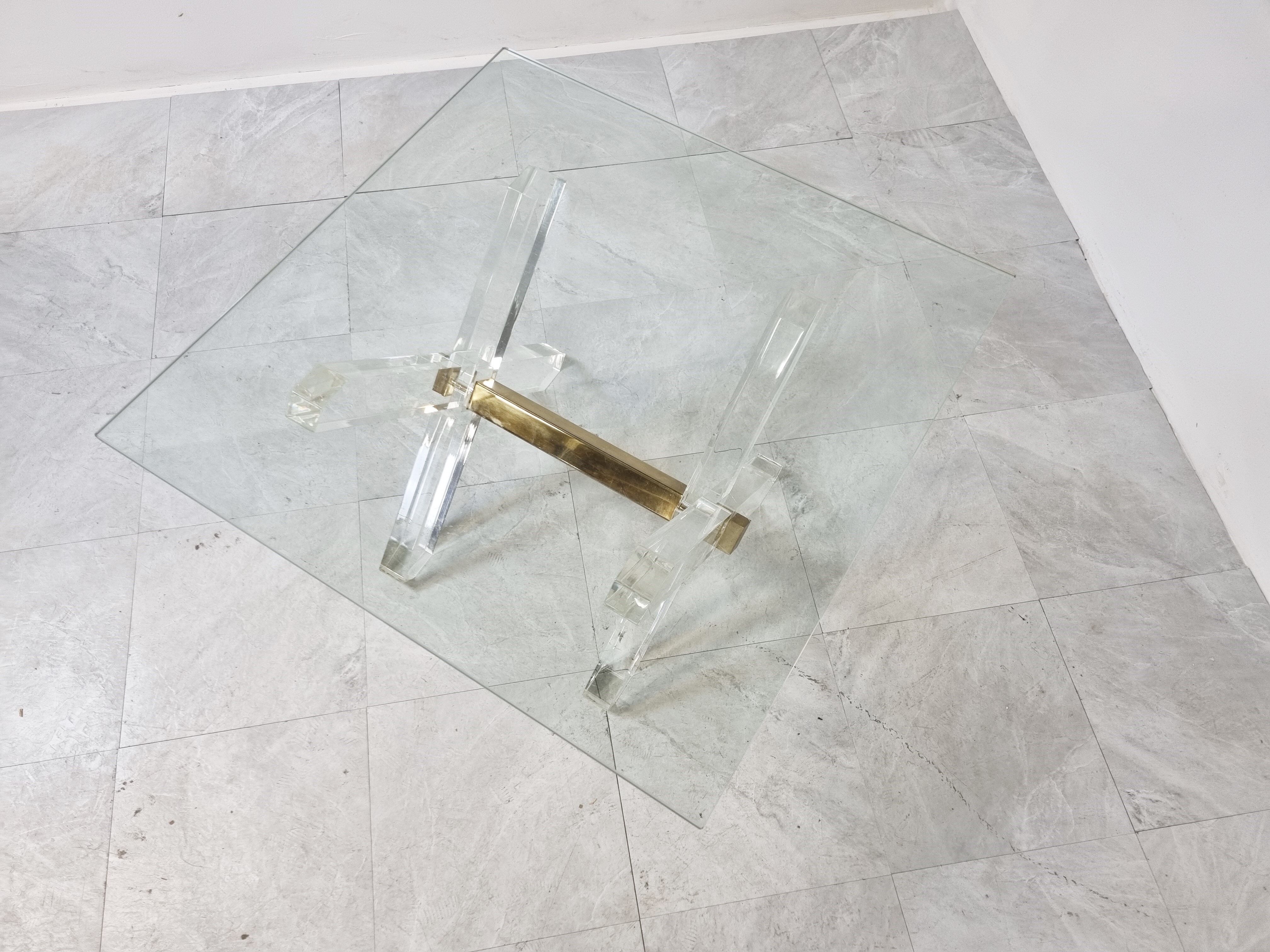 Brass and lucite coffee table, 1970s