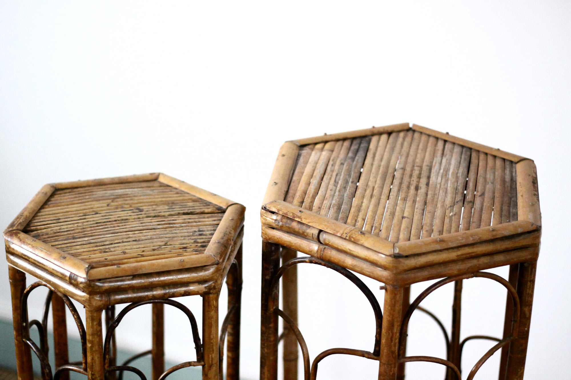 Pair of bamboo and rattan stools