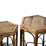 Pair of bamboo and rattan stools