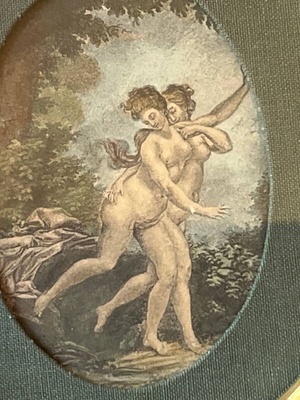 Rare petite gravure intitulee la fuite de francois boucher