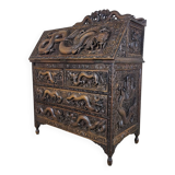 Antique 19th-century Chinese secretary with dragon woodcarving