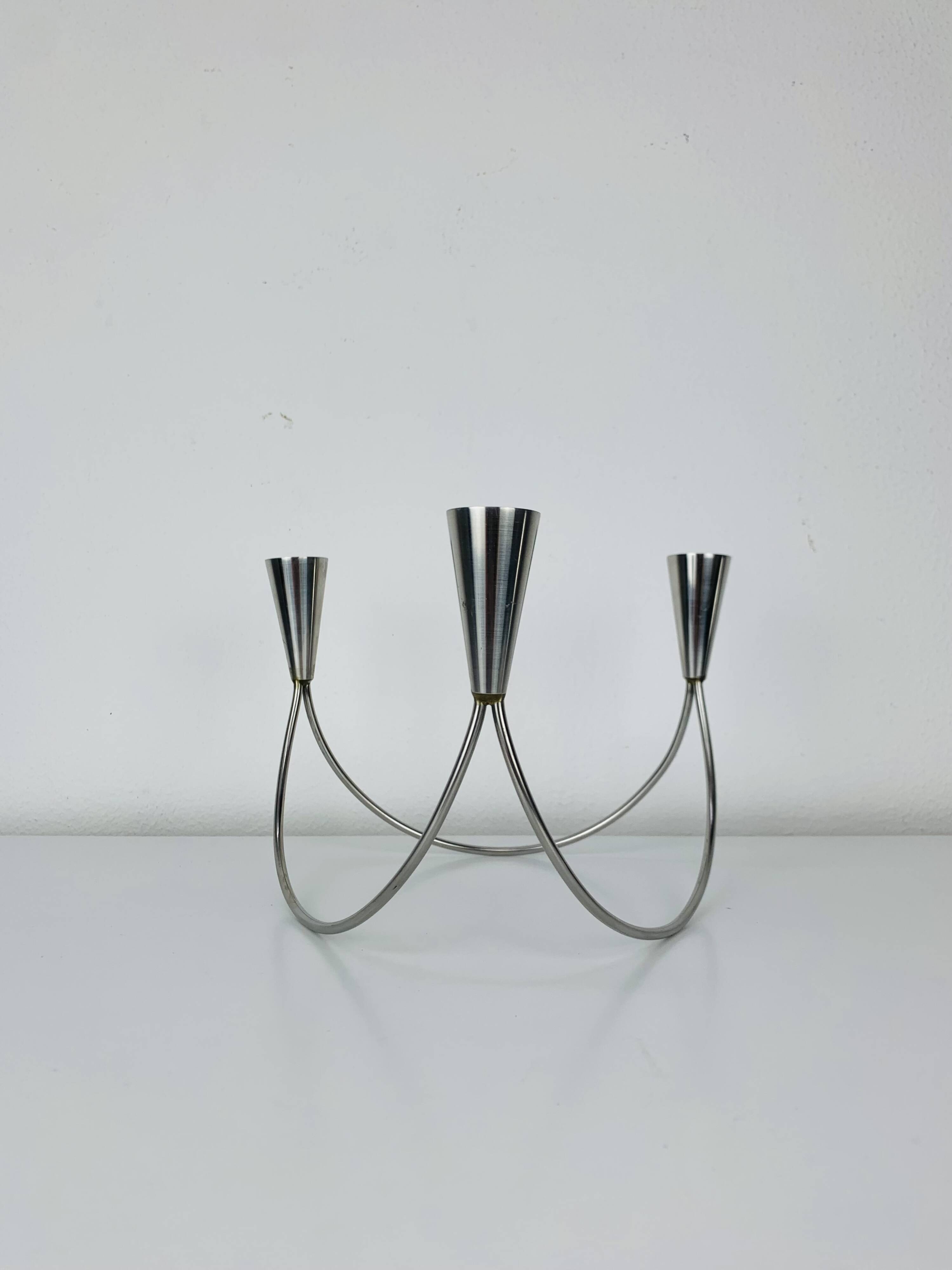 Vintage triple stainless steel candle holder