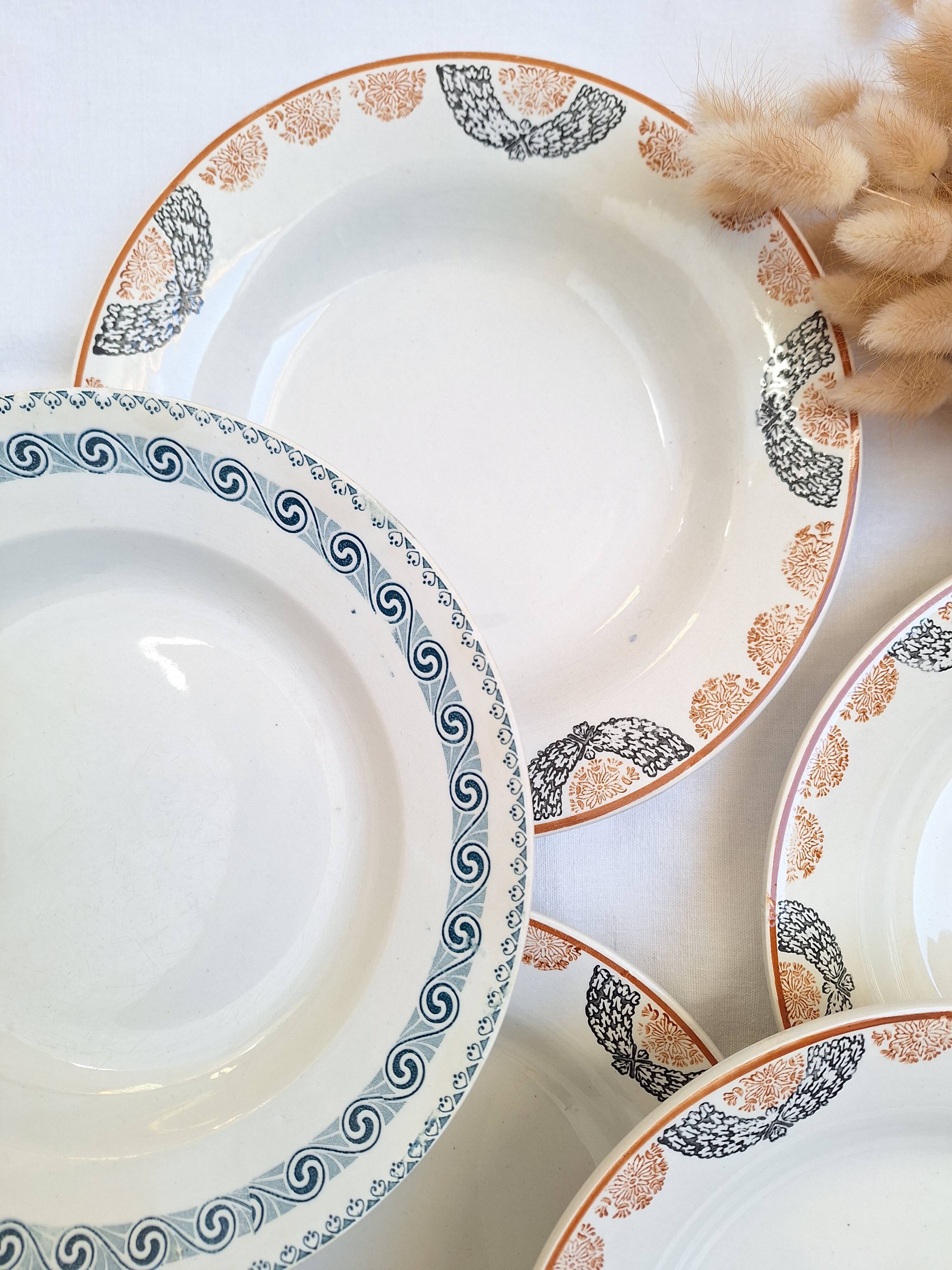 Orange and blue deep plates HBCM and St Amand.