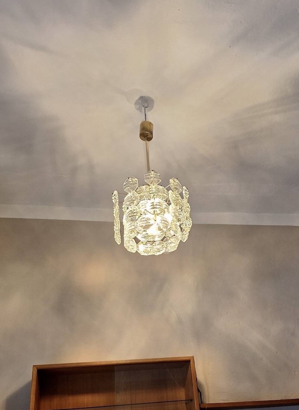 Kinkeldey brass and faceted glass 3- level chandelier, 1960s