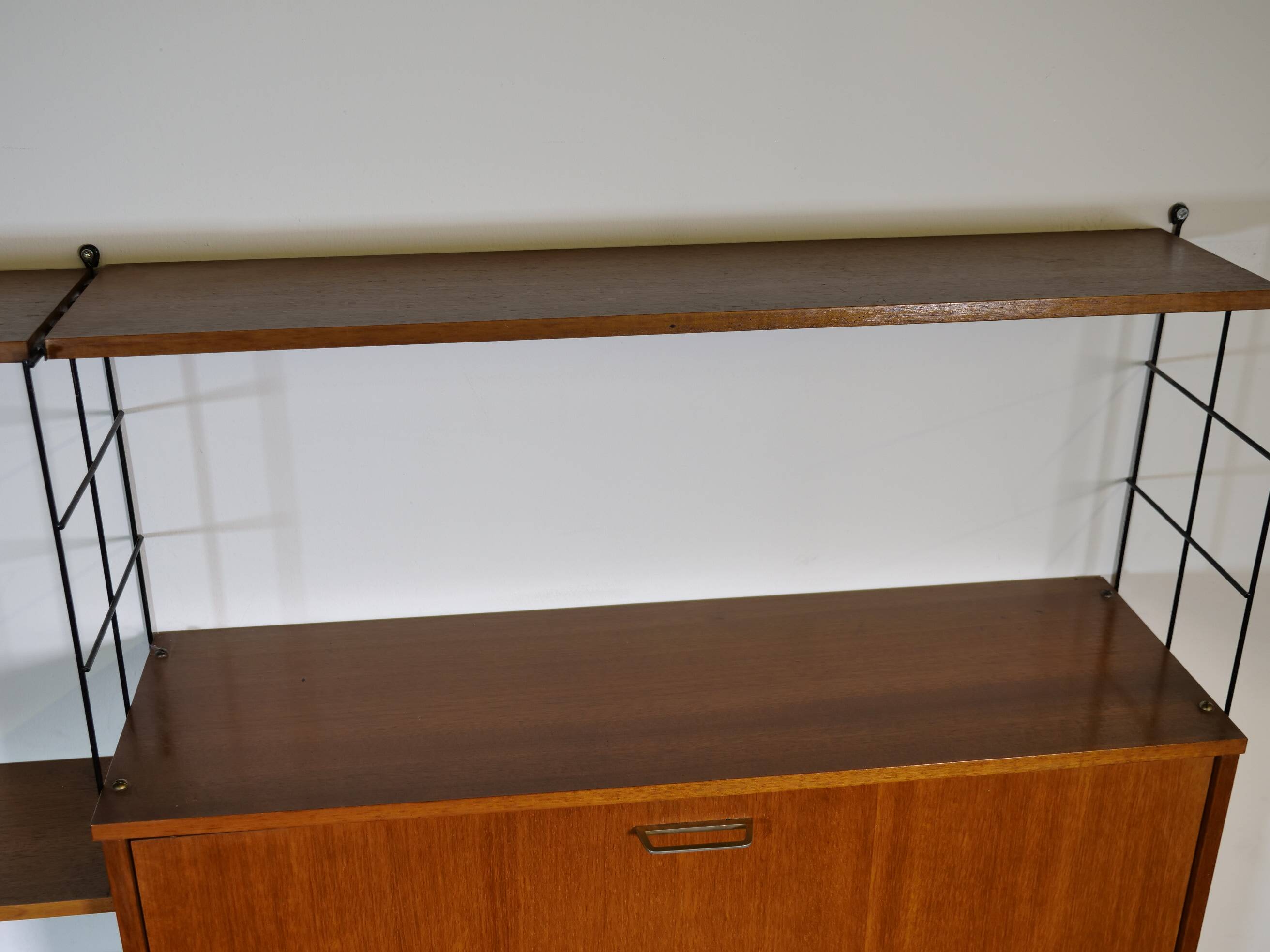 Mid Century String Shelving Unit in Teak with Secretary Cabinet, 1960s