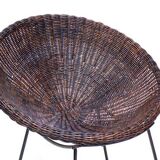 Mid-Century Italian Rattan Armchairs & Table Set, 1950s, Set of 3