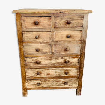 Old Workshop Furniture Commercial furniture with 9 drawers in fir early twentieth century