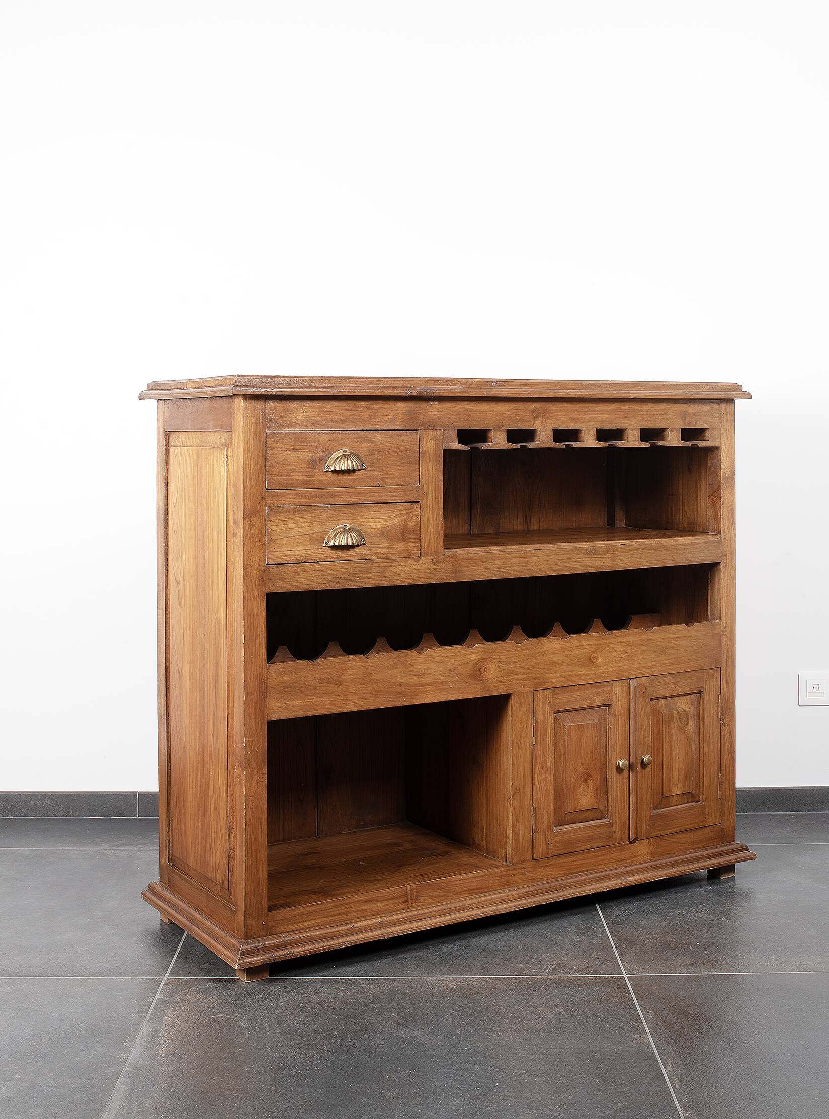 Vintage bar cabinet, bottle rack, with drawers