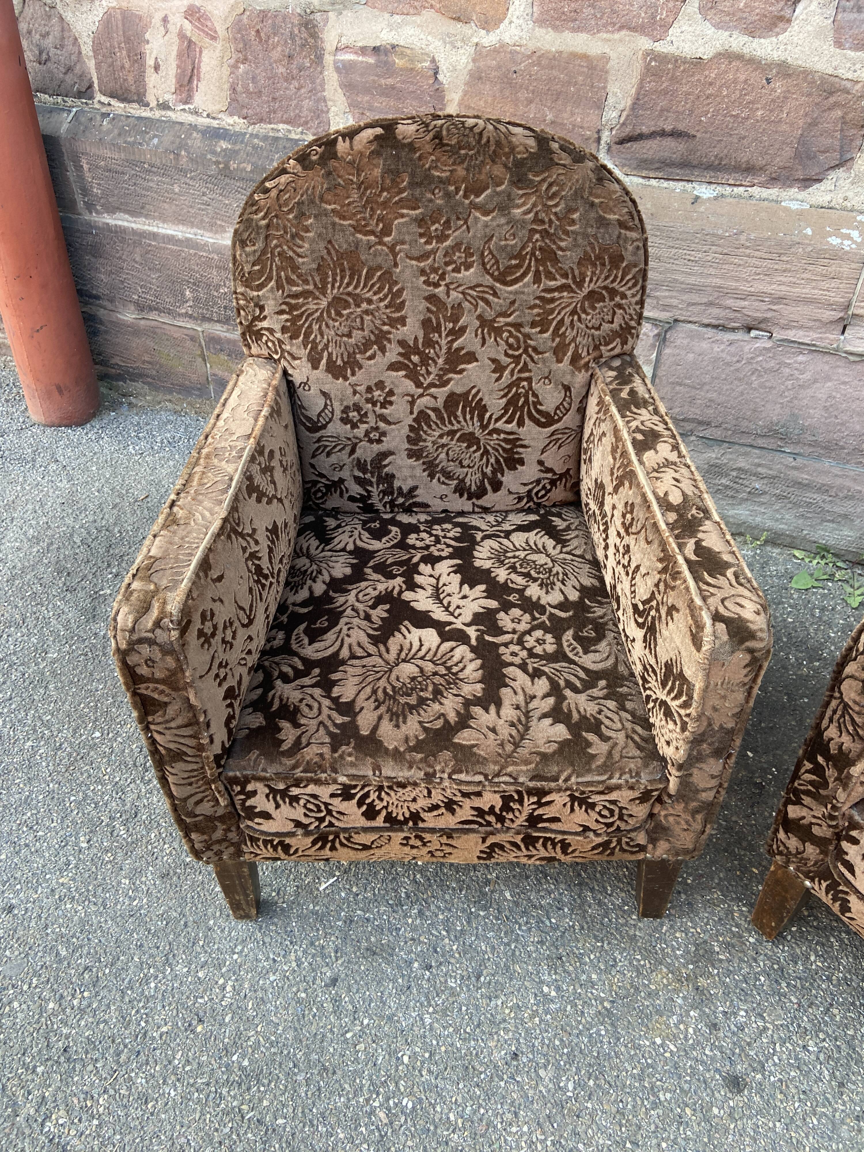 Pair of 1930 vintage art deco club armchairs in velvet