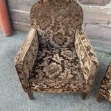 Pair of 1930 vintage art deco club armchairs in velvet