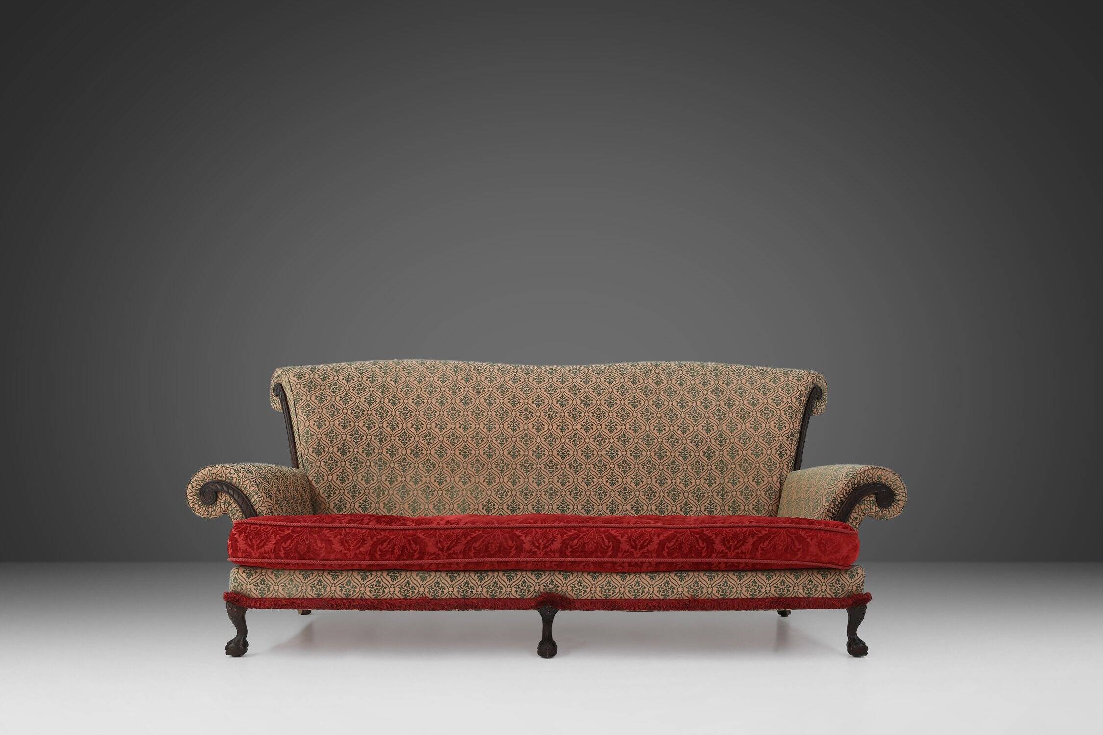Large Victorian Sofa and Matching Ottoman, United Kingdom, 1890s