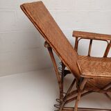 Chaise longue ancienne en rotin  tressé 1900