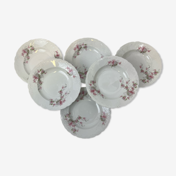 6 assiettes creuses en porcelaine décor floral