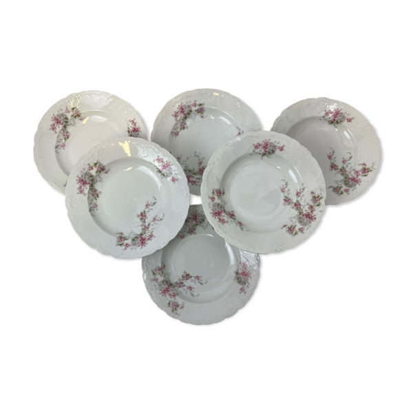 6 assiettes creuses en porcelaine décor floral