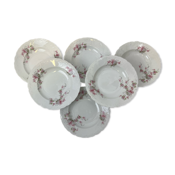 6 assiettes creuses en porcelaine décor floral