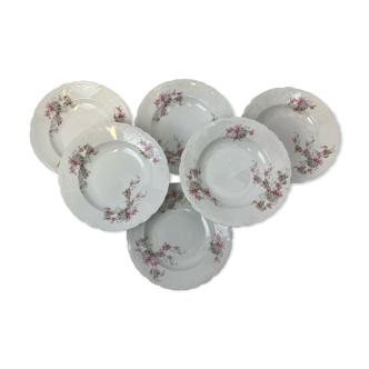 6 assiettes creuses en porcelaine décor floral