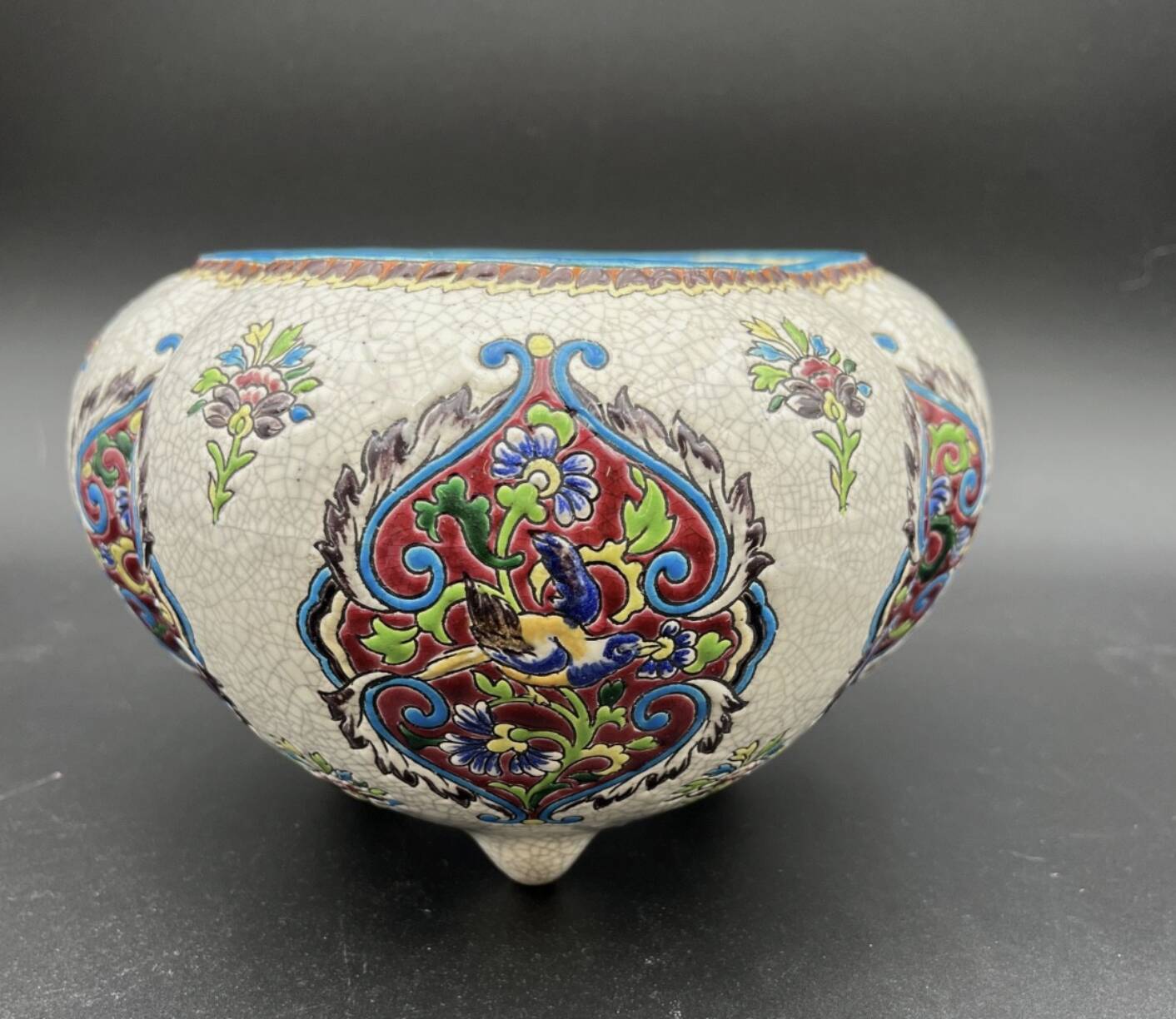 Late 19th century glazed earthenware planter, Longwy enamel style - 648003