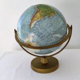 Globe Earth Mapworld embossed on brass stand and brass hooping