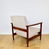 GFM-142 armchair, design by Edmund Homa from the 70s, beige boucle, dark wood - 2 pieces available