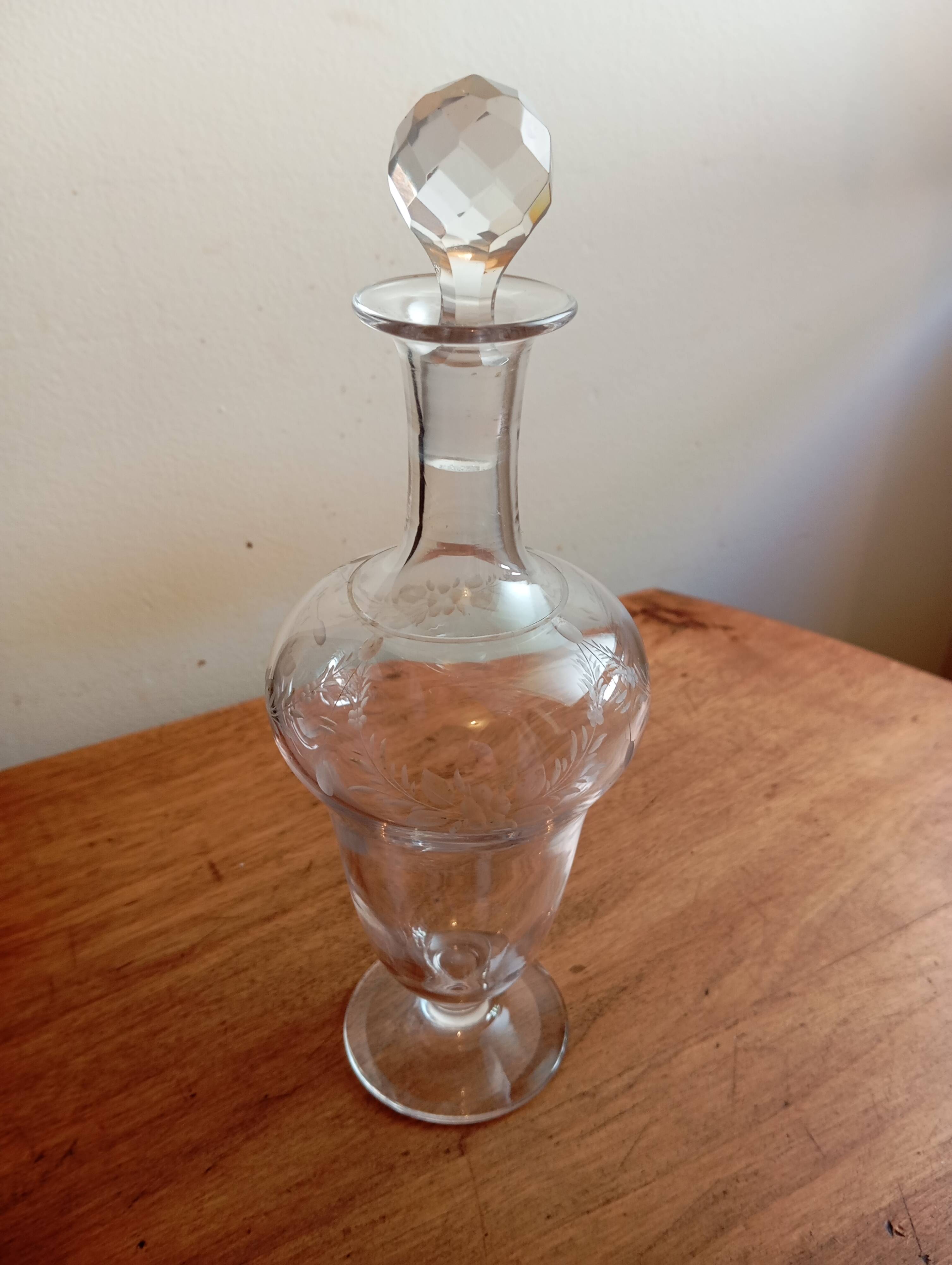 Engraved glass carafe