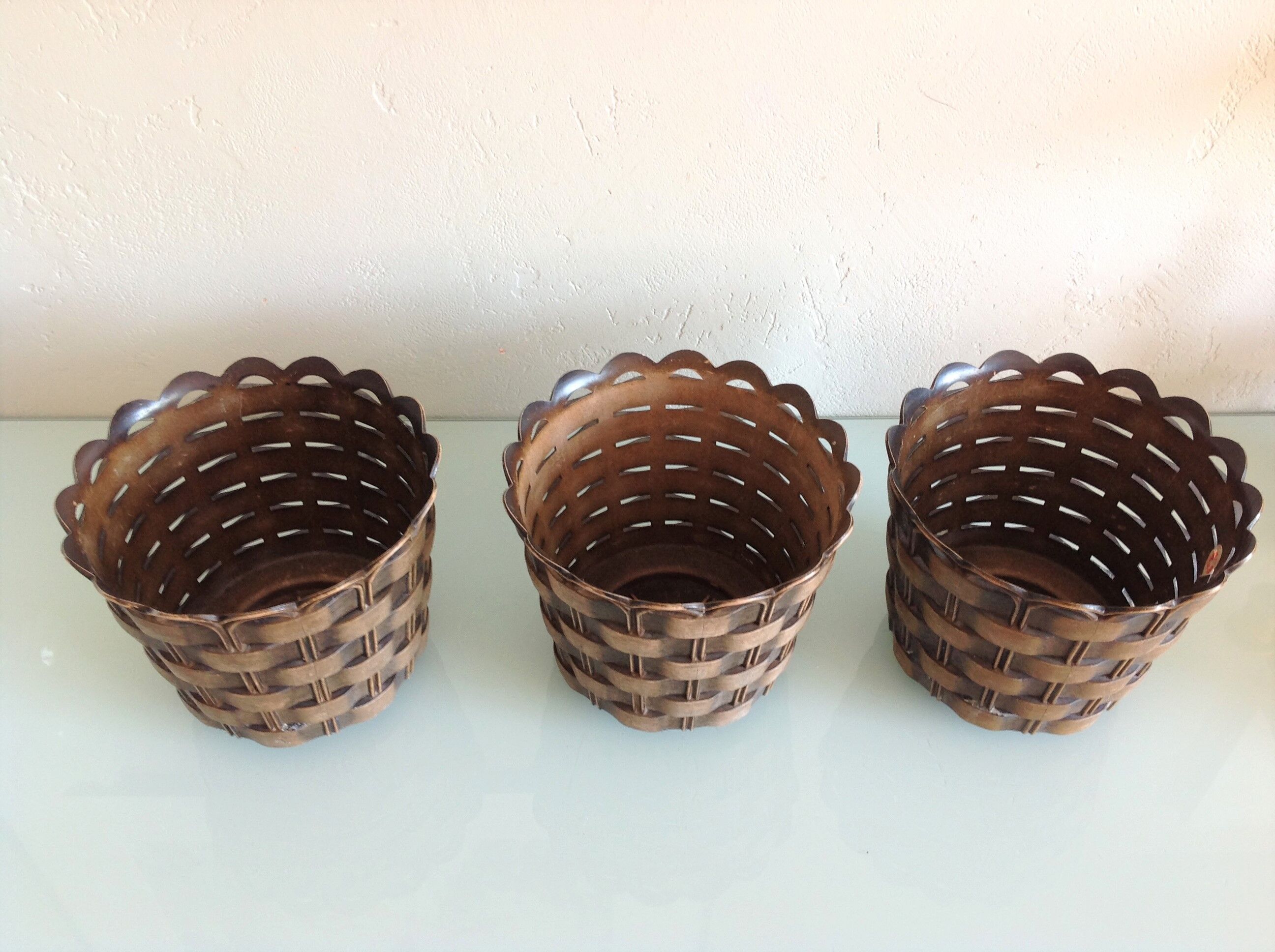Suite of three cache pots imitation wicker braided by Emsa / vintage 60s-70s
