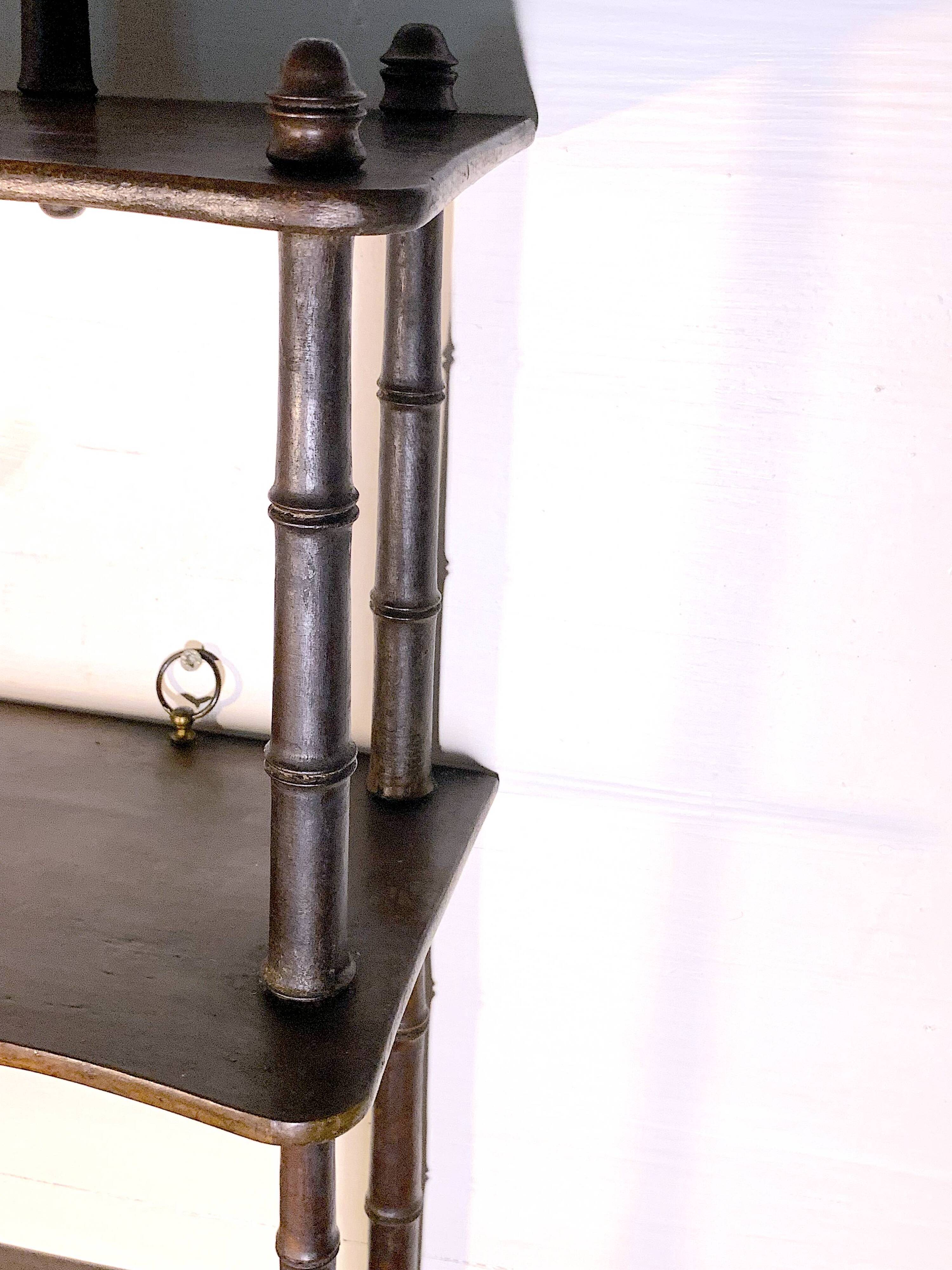 Mini fake bamboo shelf from the beginning of the 20th century in walnut, France