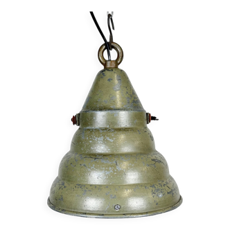 Lampe suspendue industrielle verte en aluminium, années 1970
