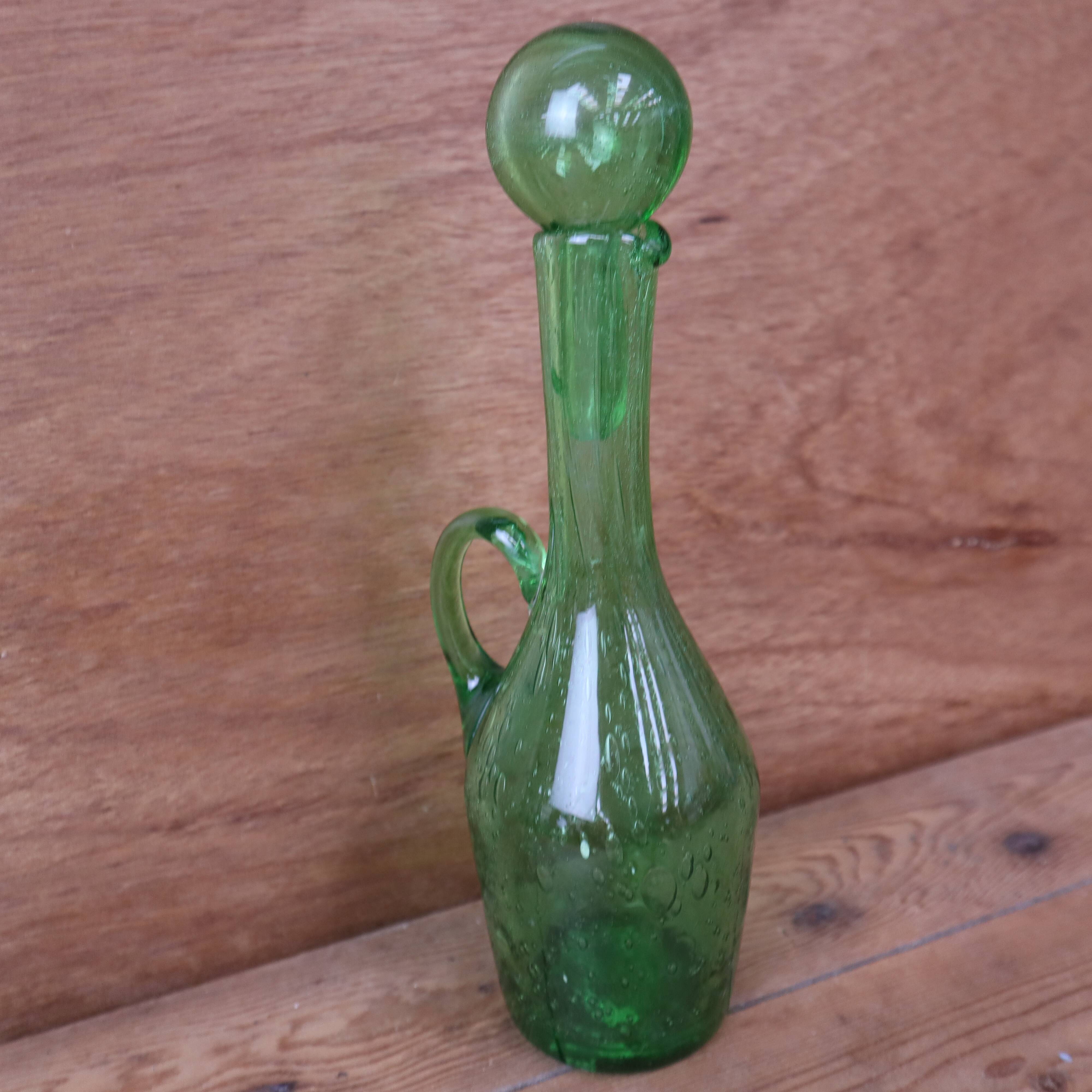 Green bubble glass carafe in Biot style