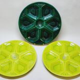 3 assiettes à huîtres art déco décor géométrique vert