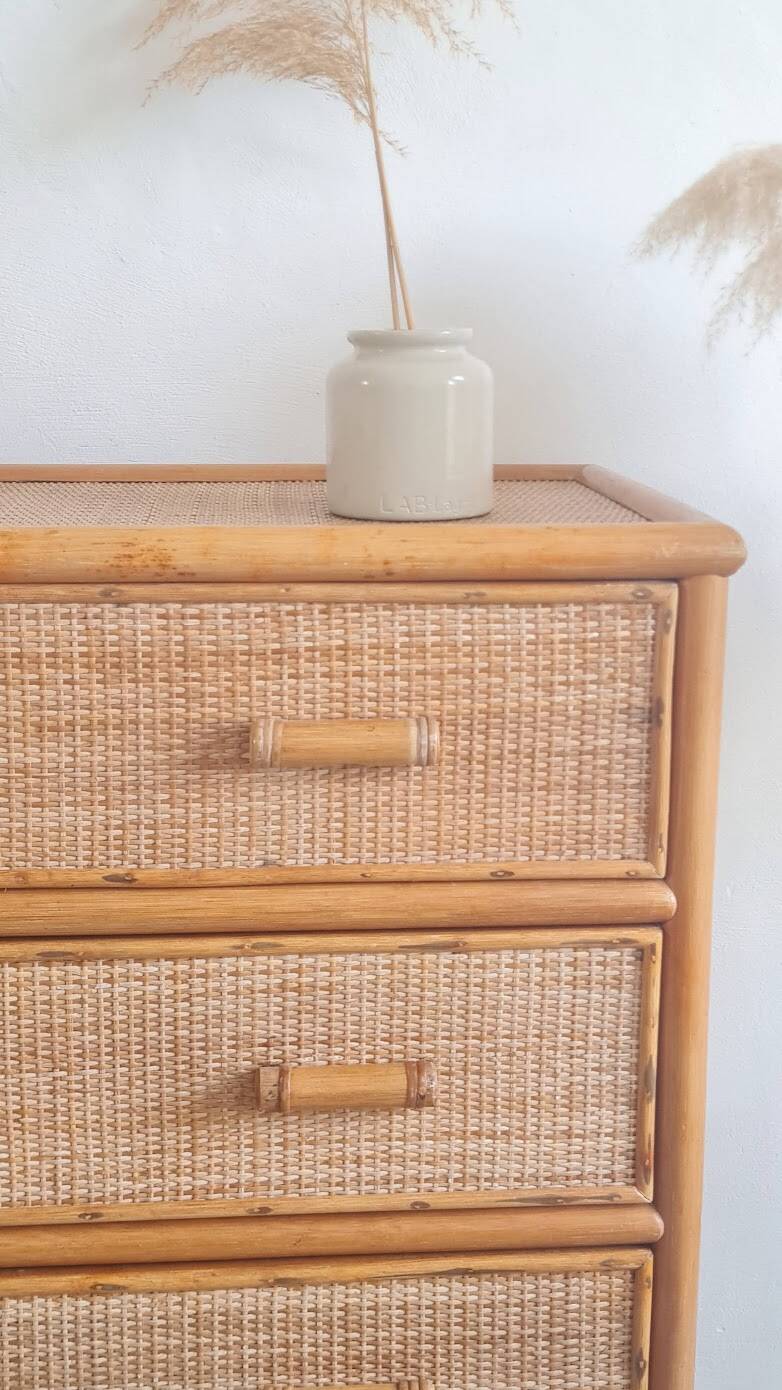 Vintage rattan chest of drawers