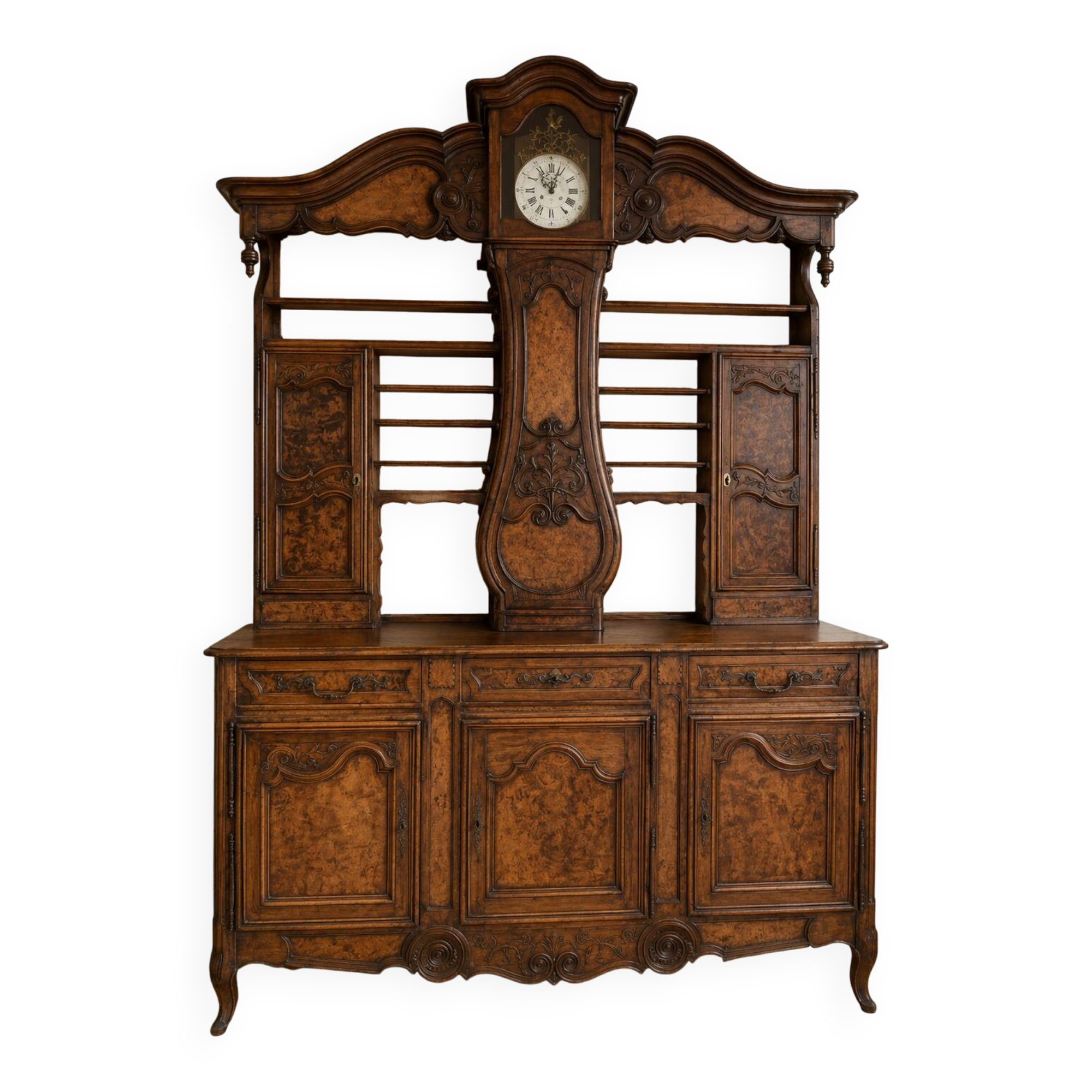 Eighteenth-century Bressan two-body buffet with antique clock – Louis XV style