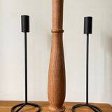 Trio of Vintage Teak and Steel Candlesticks