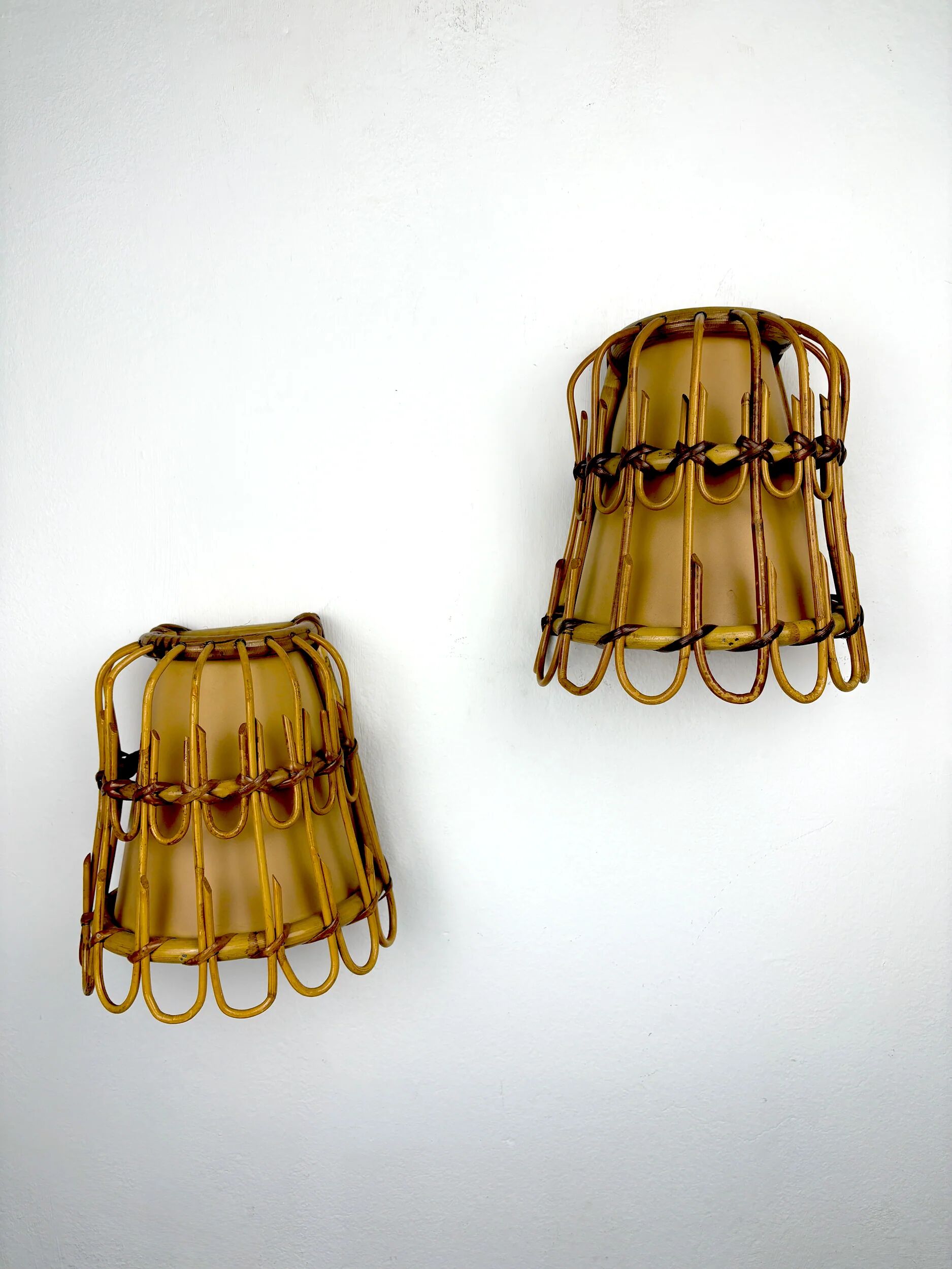 Pair of mid-century rattan wall sconces, Italy, circa 1960s