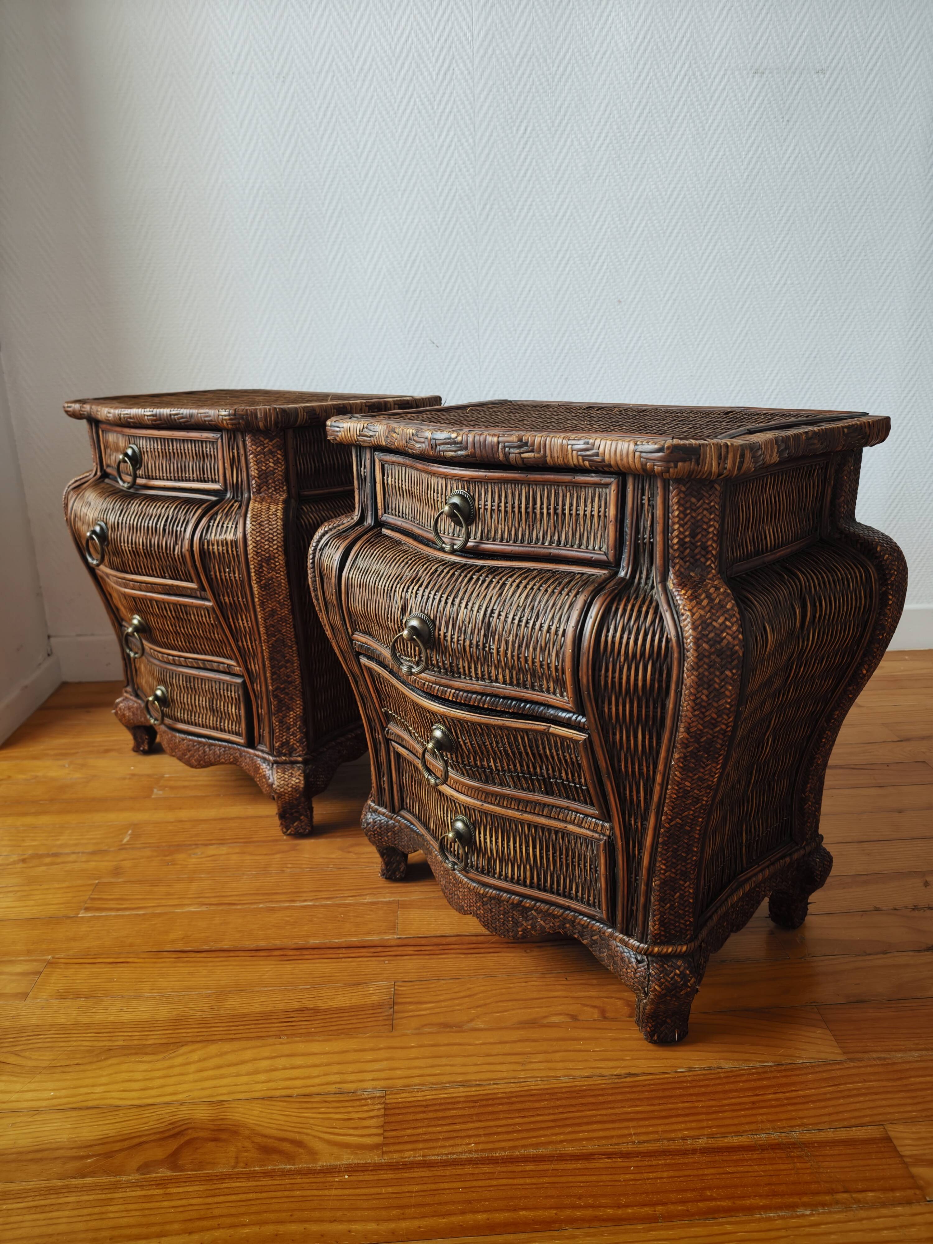 Pair of curved wicker bedside tables