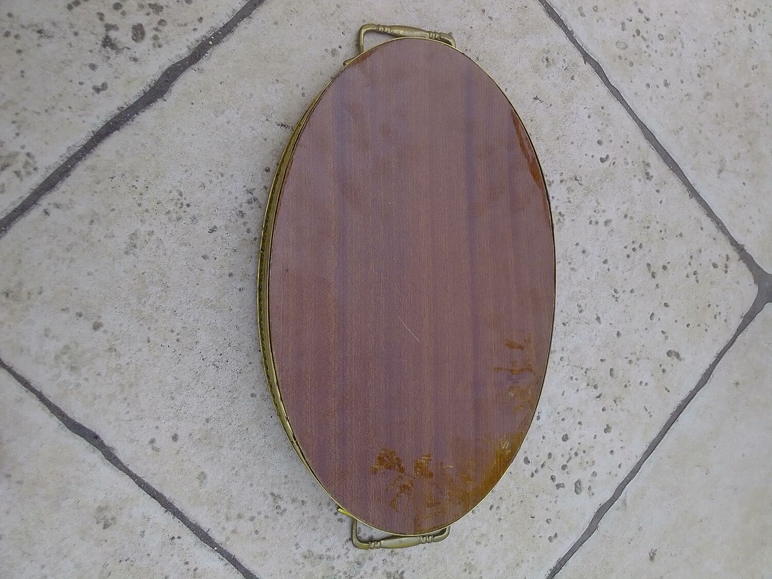 Tray with handles wood and gilded metal
