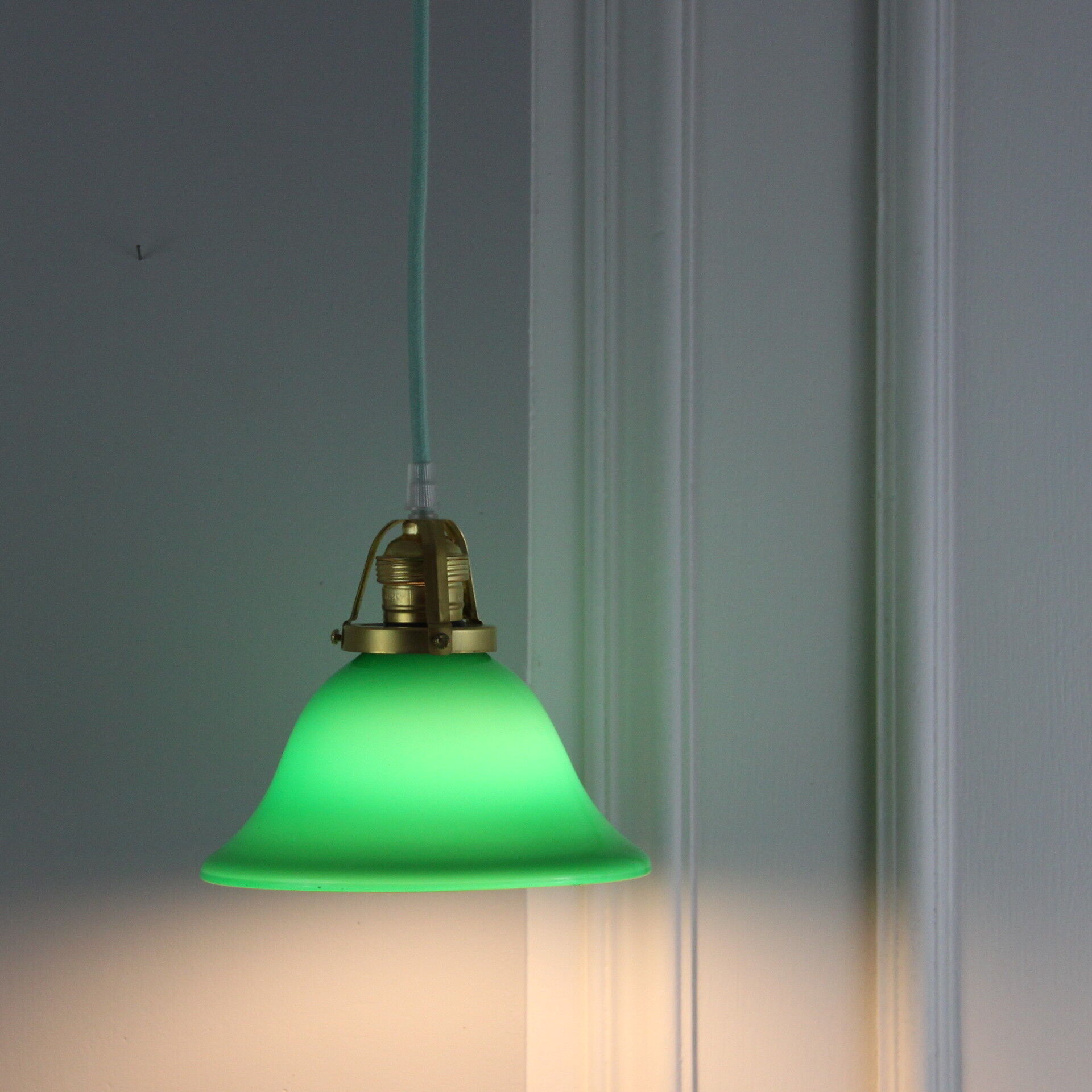 Hanging Lampshade opaline green vintage old Tulip glass