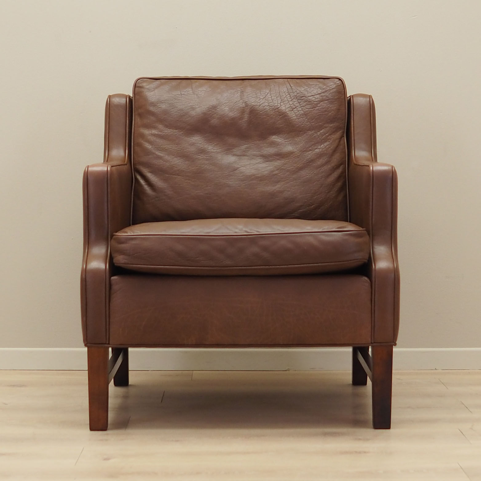 Brown leather armchair, Danish design, 1960s, production: Denmark