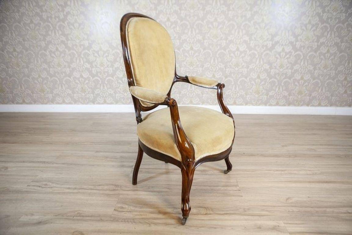 Set of Antique Walnut Chairs in Beige Upholstery, 1890s