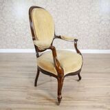 Set of Antique Walnut Chairs in Beige Upholstery, 1890s