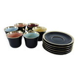 Porcelain coffee set - Porcelac - 6 cups + saucers - black and colors