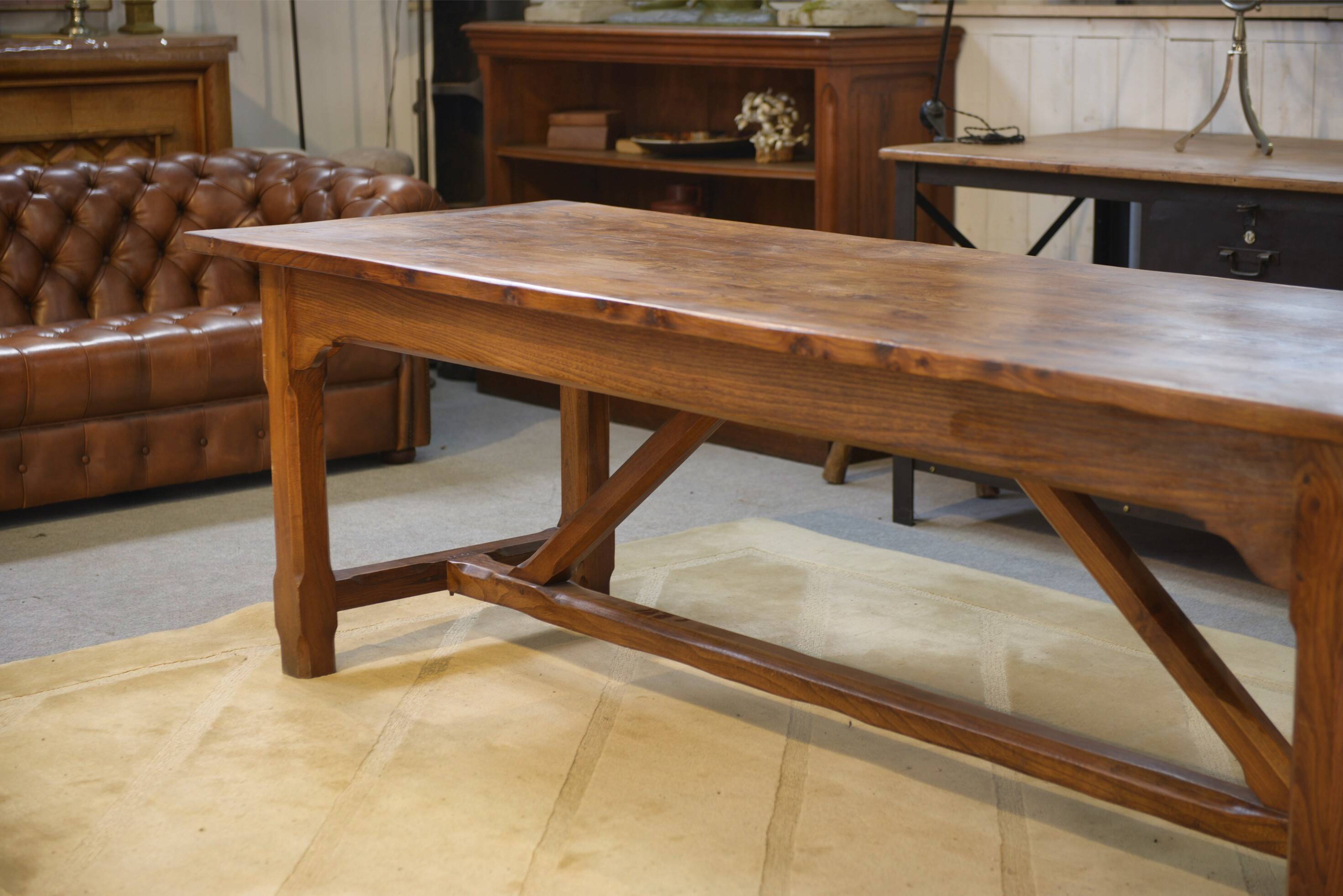 Grande table de ferme en orme massif 1950’s