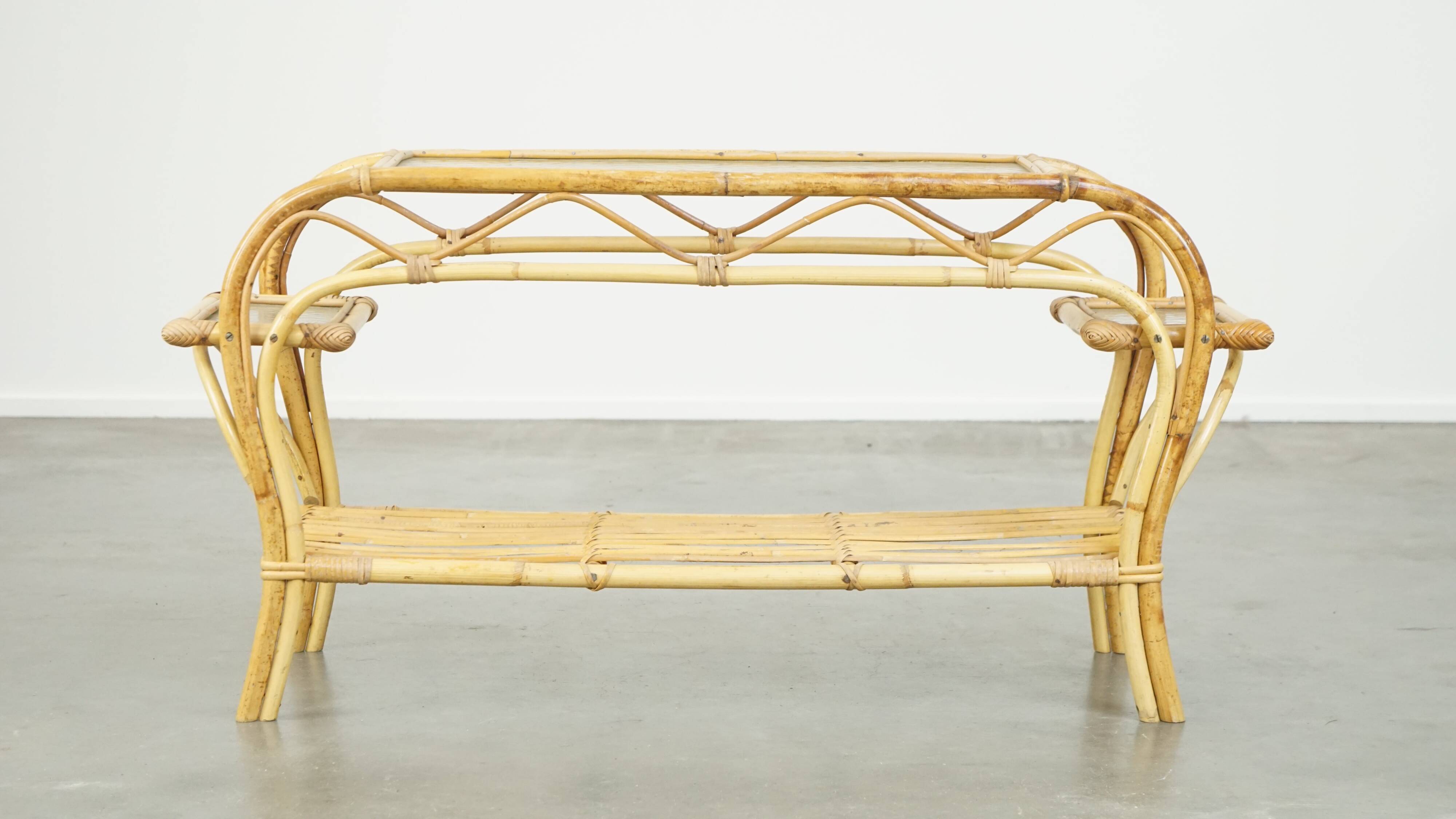vintage rattan coffee table by Rohé Noordwolde from the 1950s