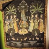INDIA PICHWAI painting on silk KRISHNA RADHA GOPIS, Kanera Rajasthan mid 20th century