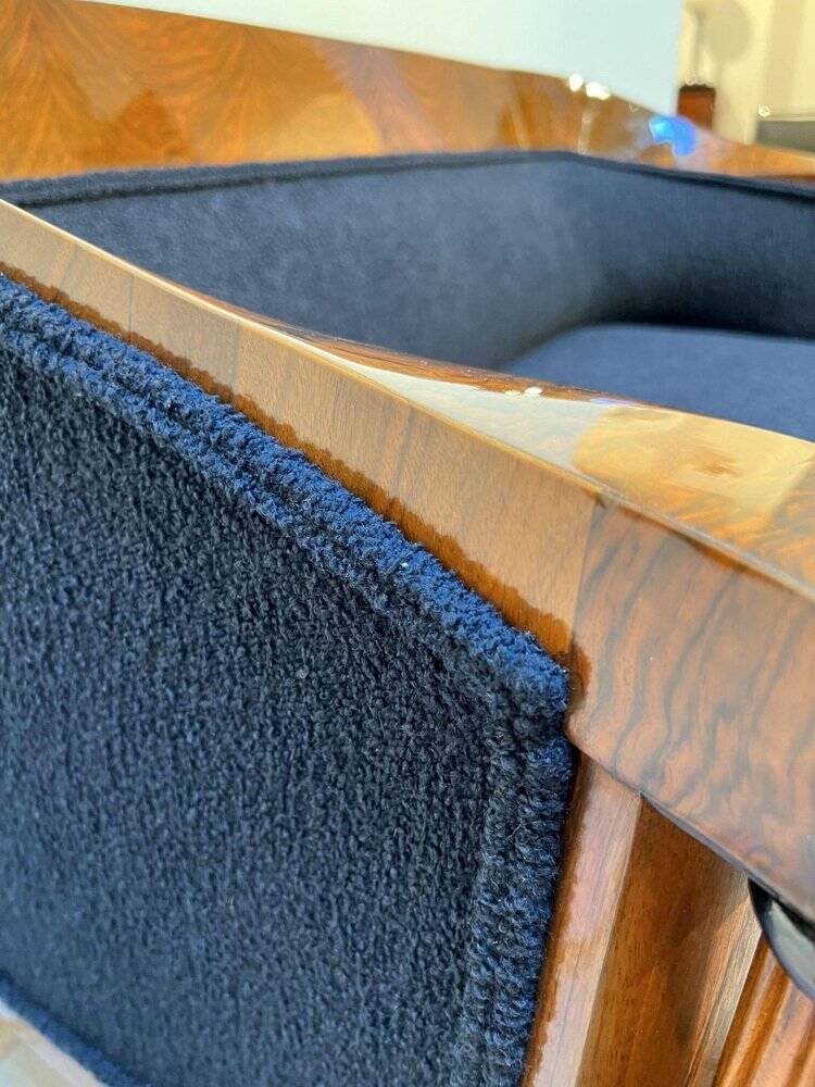 Biedermeier Sofa in Walnut Veneer & Black Teddy Fabric, Vienna, Austria, 1825