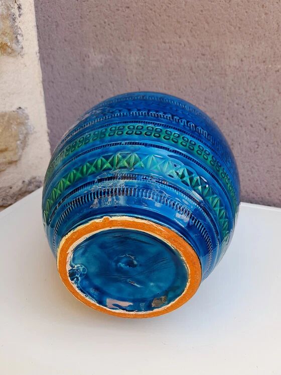 Bitossi ceramic vase or jug, Aldo Londi, Rimini blu.